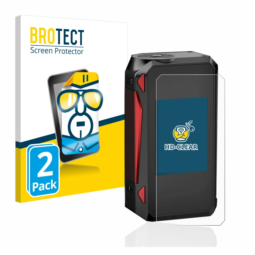 Vorderseite einer Produktverpackung mit dem Markenlogo BROTECT. Daneben ist das Gerät Smok G-Priv 4 mit dem zugehörigen Displa