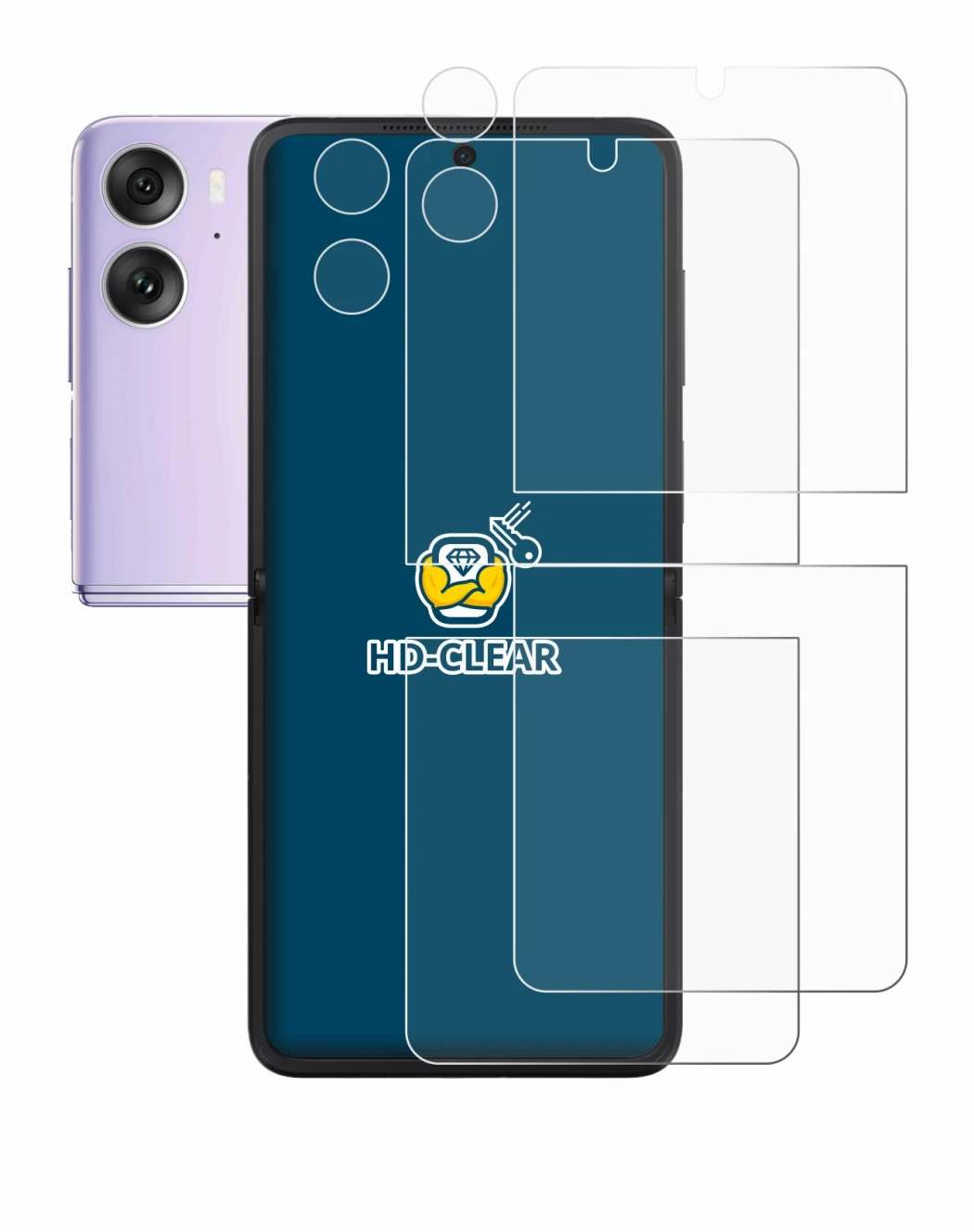 Abbildung des Geräts Oppo Find N2 Flip (Display+Kamera) mit einer Vielzahl des Displayschutzes.