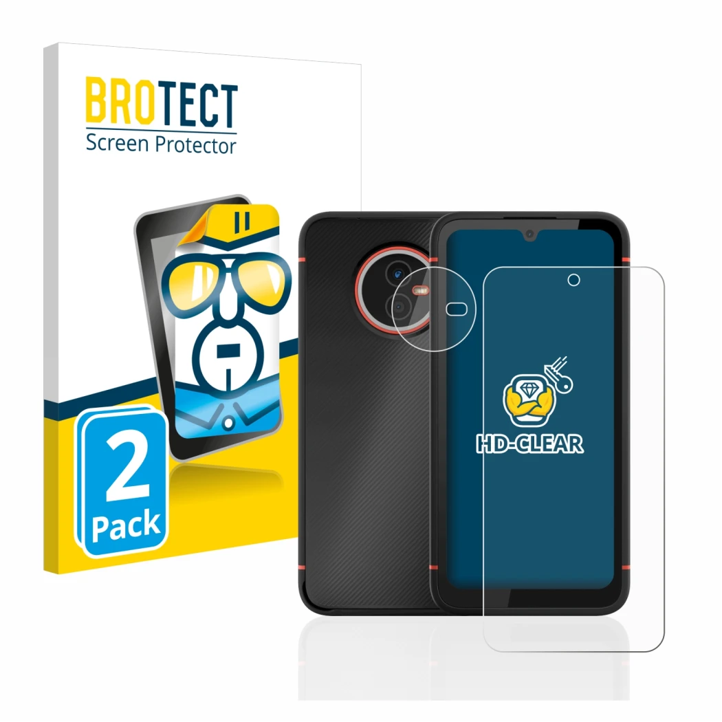 Vorderseite einer Produktverpackung mit dem Markenlogo BROTECT. Daneben ist das Gerät Gigaset GX4 (Display+Kamera) mit dem zug