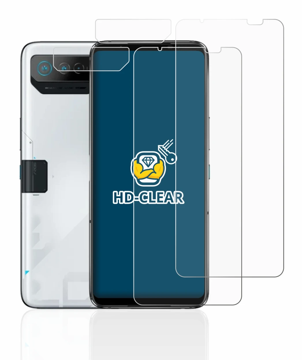 Abbildung des Geräts ASUS ROG Phone 7 Ultimate (Display+Kamera) mit einer Vielzahl des Displayschutzes.