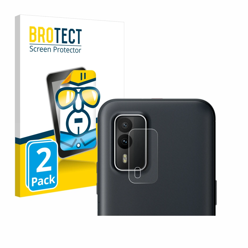 Vorderseite einer Produktverpackung mit dem Markenlogo BROTECT. Daneben ist das Gerät Nokia XR21 (NUR Kameraschutz) mit dem zu