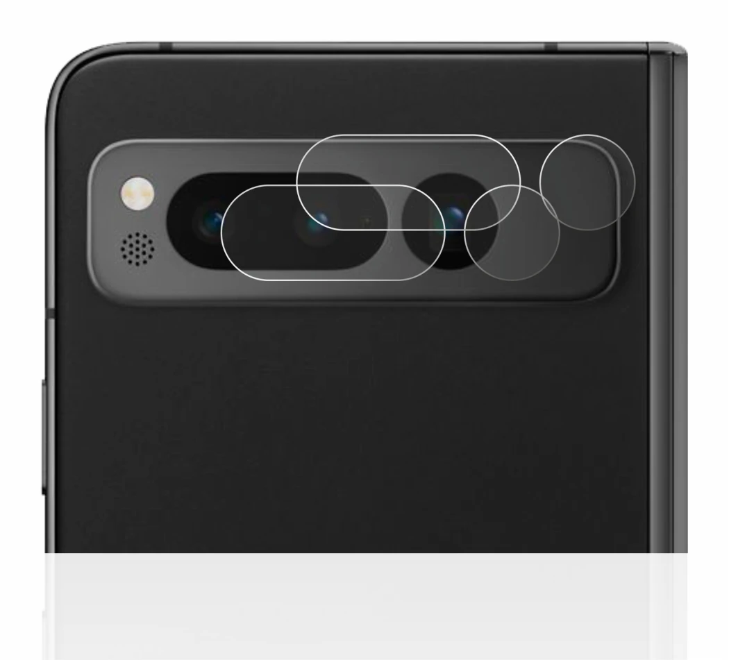 Abbildung des Geräts Google Pixel Fold (NUR Kameraschutz) mit einer Vielzahl des Displayschutzes.