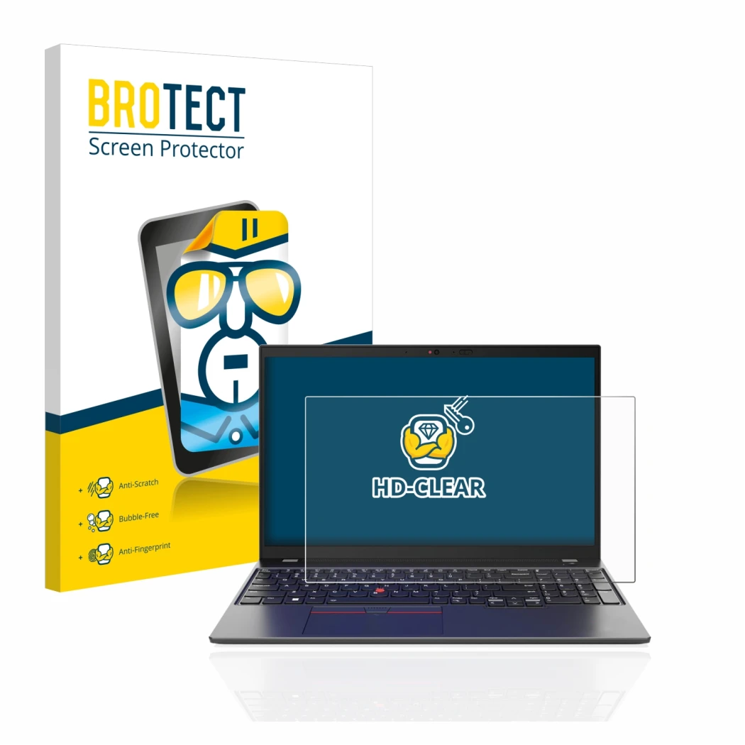 Vorderseite einer Produktverpackung mit dem Markenlogo BROTECT. Daneben ist das Gerät Lenovo ThinkPad L15 Gen 4 mit dem zugehö