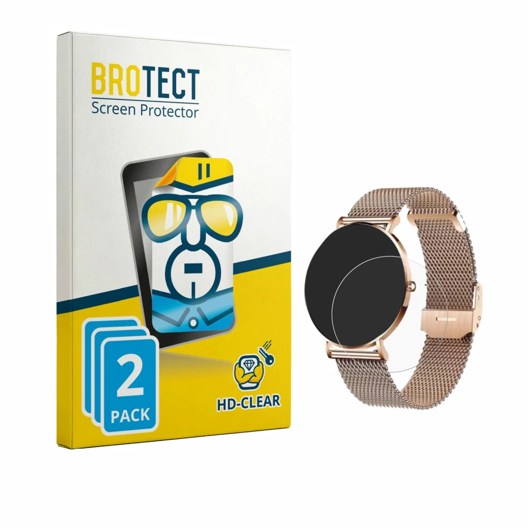 Vorderseite einer Produktverpackung mit dem Markenlogo BROTECT. Daneben ist das Gerät Xcoast X-Watch Siona 2 mit dem zugehörig