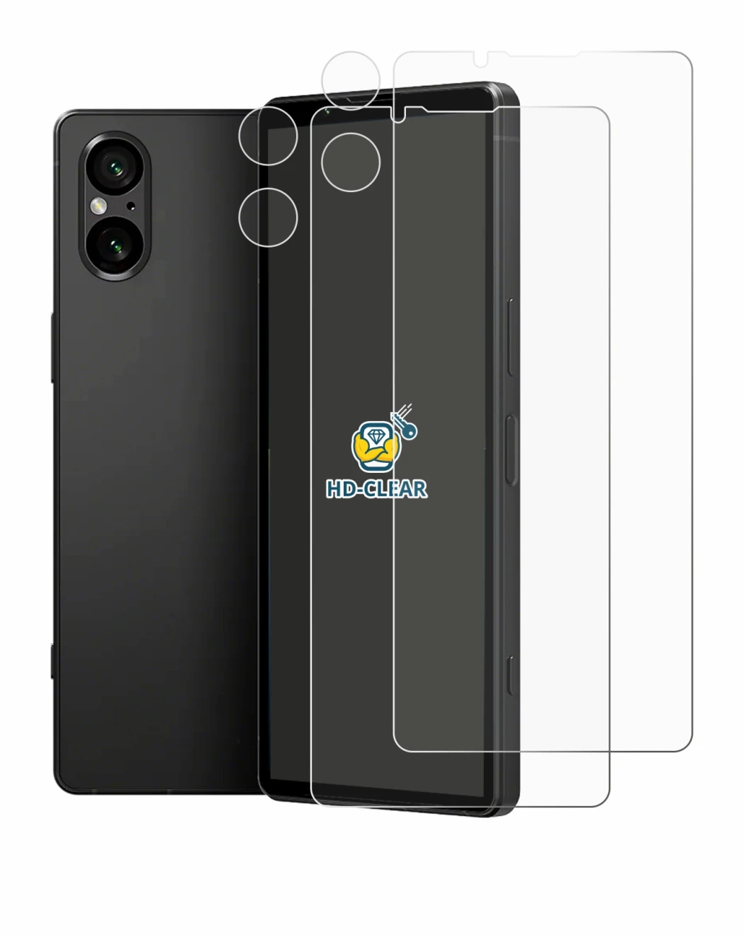 Abbildung des Geräts Sony Xperia 5 V (Display+Kamera) mit einer Vielzahl des Displayschutzes.