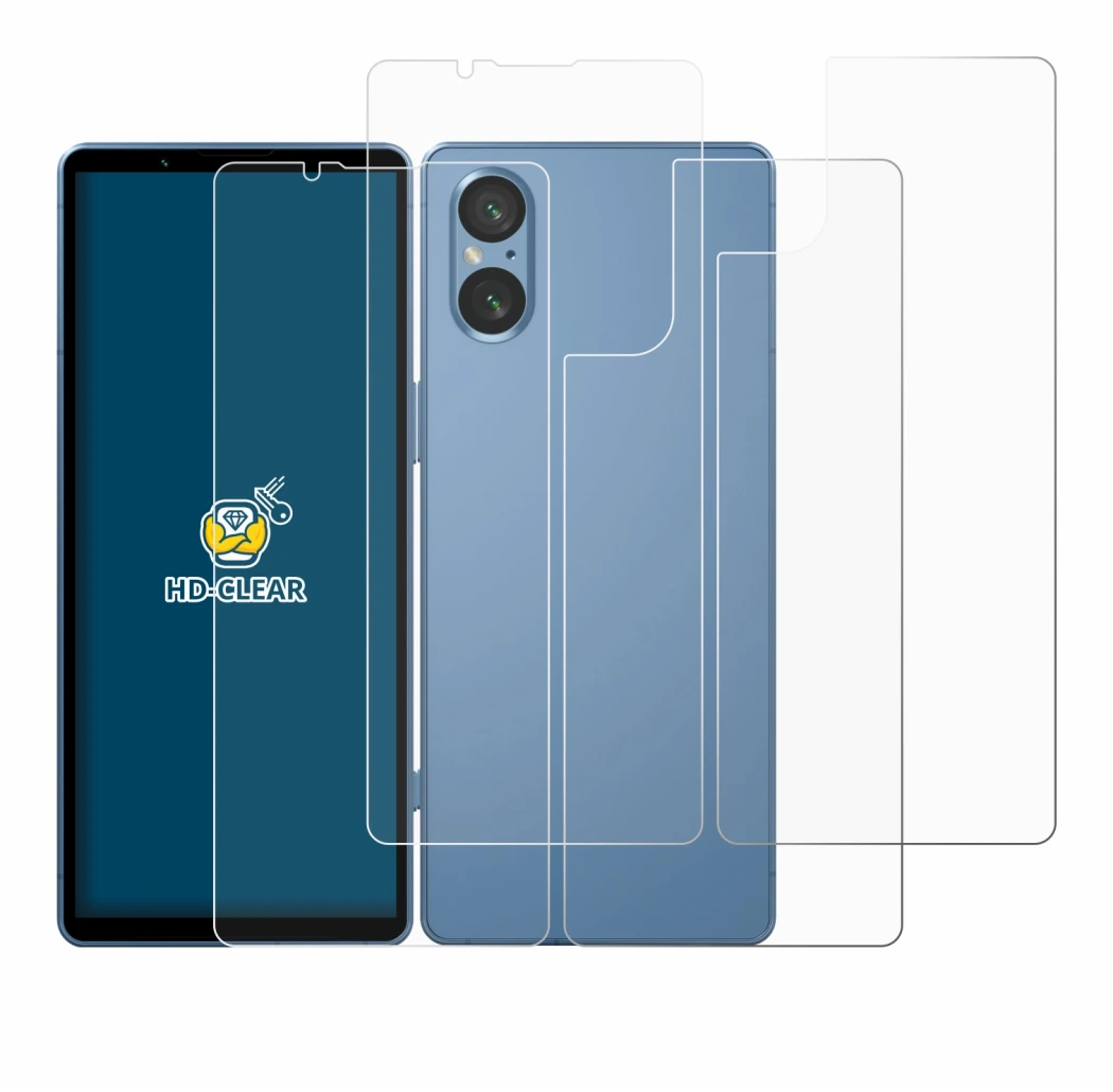 Abbildung des Geräts Sony Xperia 5 V (Display+Rückseite) mit einer Vielzahl des Displayschutzes.