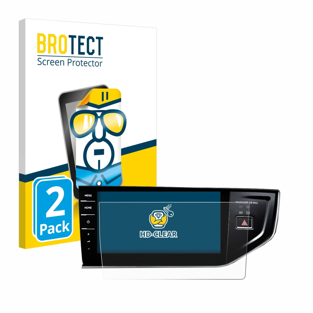 Vorderseite einer Produktverpackung mit dem Markenlogo BROTECT. Daneben ist das Gerät Volkswagen Polo VI Discover Pro 9,2