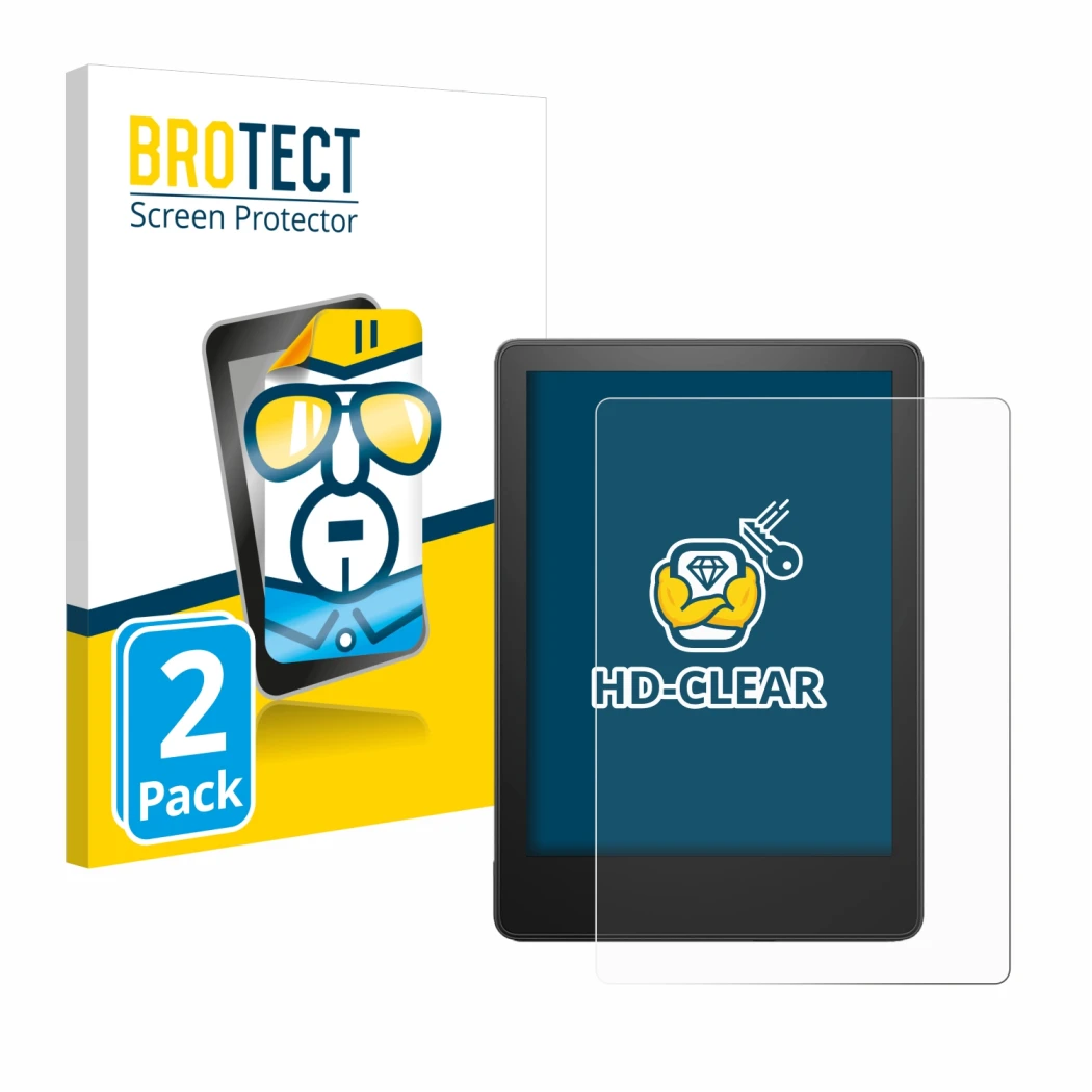 Vorderseite einer Produktverpackung mit dem Markenlogo BROTECT. Daneben ist das Gerät Amazon Kindle Paperwhite 2023 (11. Gen.)