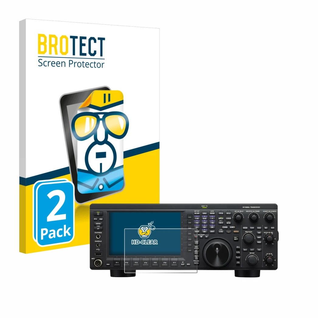 Vorderseite einer Produktverpackung mit dem Markenlogo BROTECT. Daneben ist das Gerät Kenwood TS-890S mit dem zugehörigen Disp