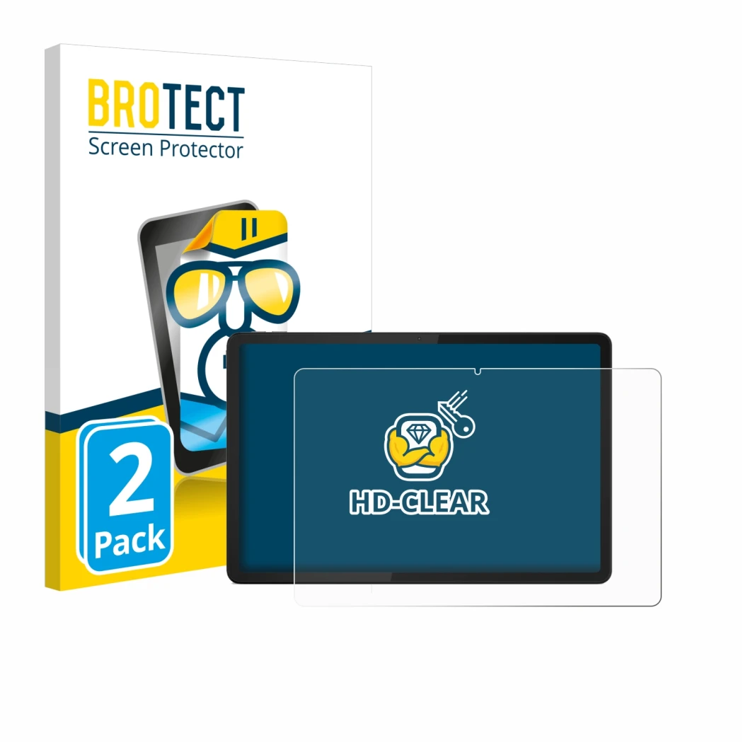 Vorderseite einer Produktverpackung mit dem Markenlogo BROTECT. Daneben ist das Gerät Lenovo Tab M11 mit dem zugehörigen Displ