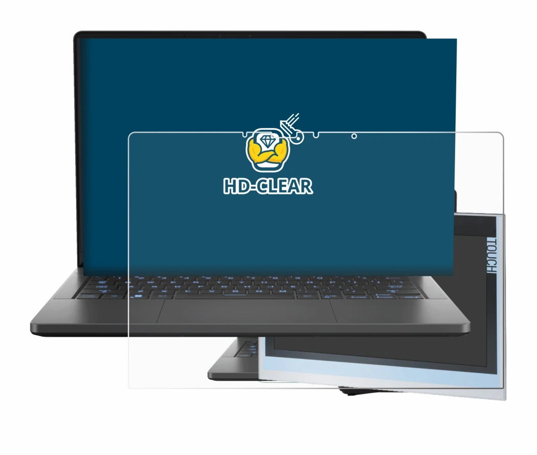 Abbildung des Geräts ASUS ROG Zephyrus G14 2024 GA403 mit einer Vielzahl des Displayschutzes.