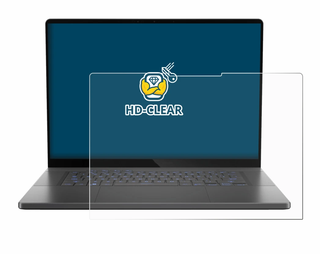 Abbildung des Geräts ASUS ROG Zephyrus G16 2024 mit einer Vielzahl des Displayschutzes.