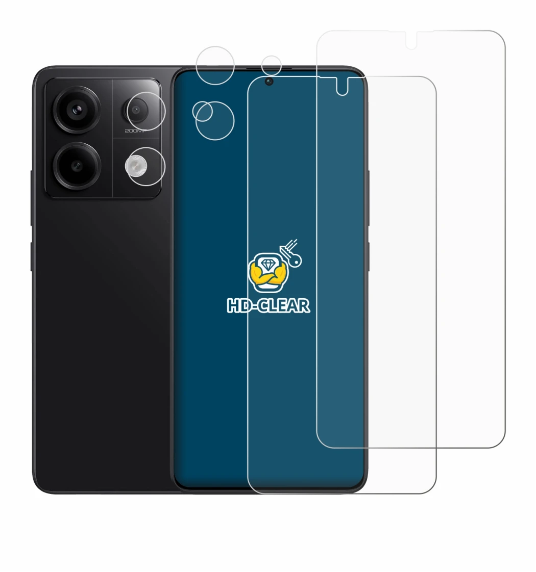 Abbildung des Geräts Xiaomi Redmi Note 13 Pro 5G (Display+Kamera) mit einer Vielzahl des Displayschutzes.