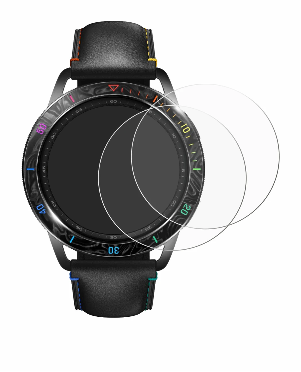 Abbildung des Geräts Xiaomi Watch S3 mit einer Vielzahl des Displayschutzes.