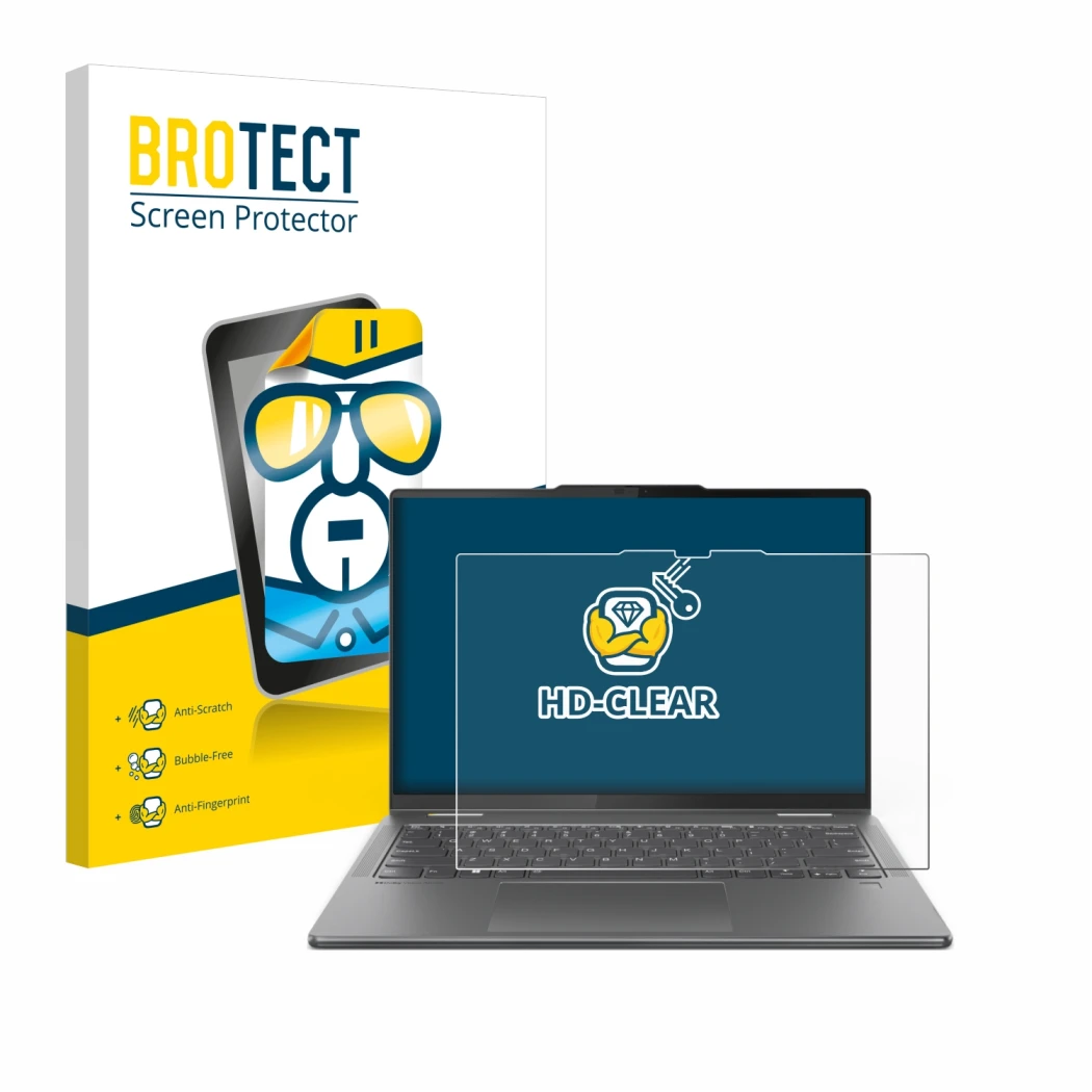Vorderseite einer Produktverpackung mit dem Markenlogo BROTECT. Daneben ist das Gerät Lenovo Yoga 7 2-in-1 Gen 9 14