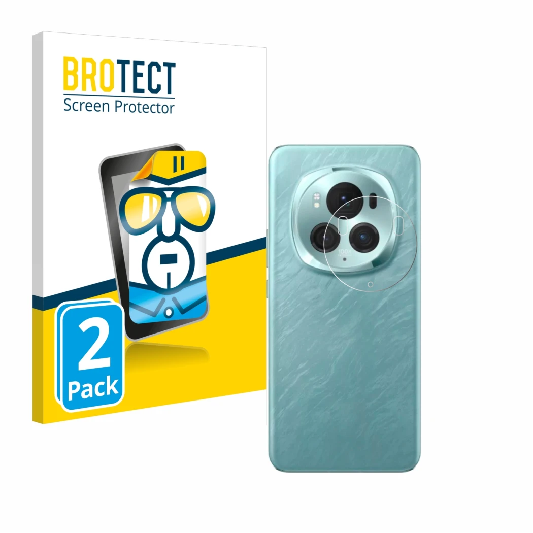 Vorderseite einer Produktverpackung mit dem Markenlogo BROTECT. Daneben ist das Gerät Honor Magic 6 Pro (NUR Kameraschutz) mit
