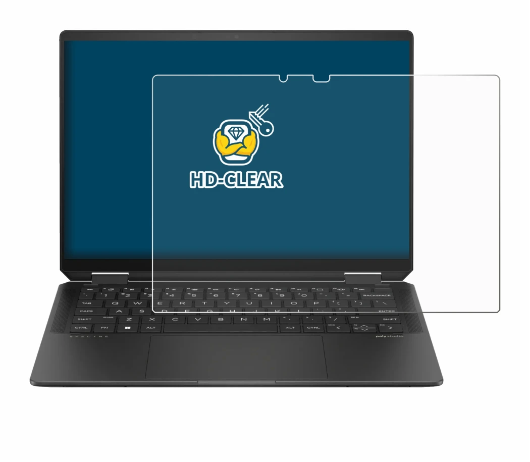 Abbildung des Geräts HP Spectre x360 (14-e) 2024 mit einer Vielzahl des Displayschutzes.