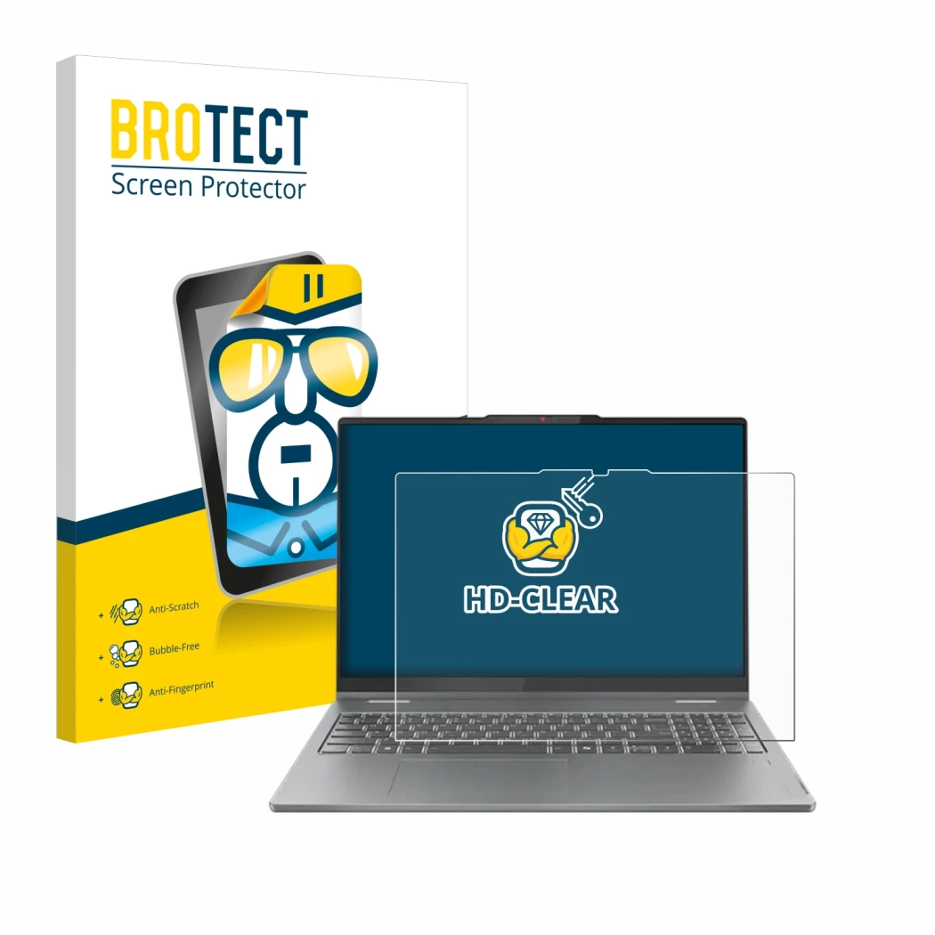 Vorderseite einer Produktverpackung mit dem Markenlogo BROTECT. Daneben ist das Gerät Lenovo IdeaPad 5 2-in-1 Gen 9 16