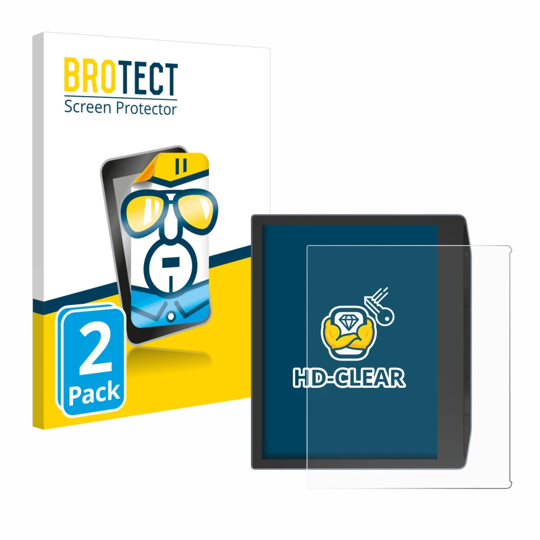 Vorderseite einer Produktverpackung mit dem Markenlogo BROTECT. Daneben ist das Gerät PocketBook Era Color mit dem zugehörigen