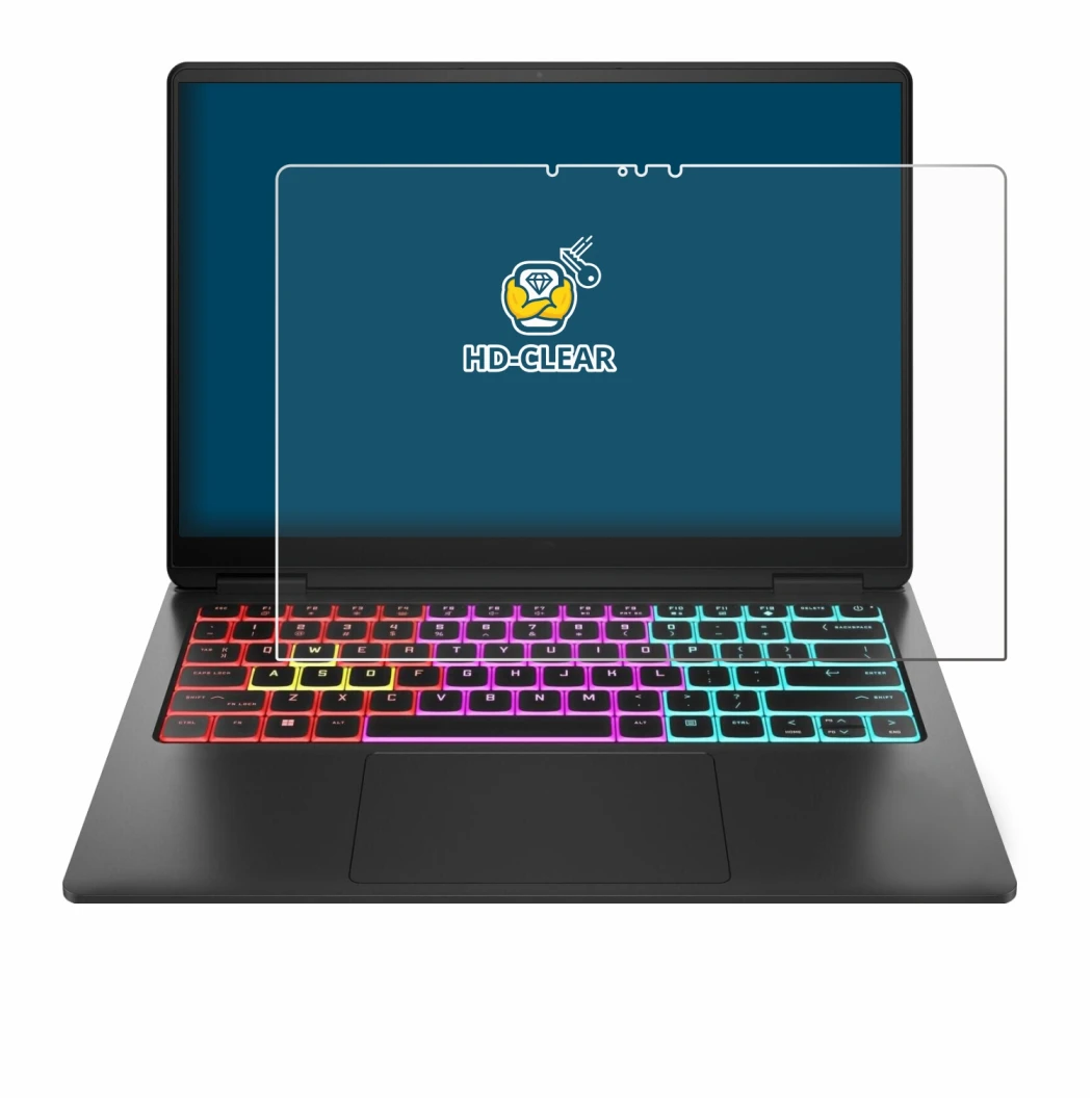 Abbildung des Geräts HP Omen Transcend 14 mit einer Vielzahl des Displayschutzes.