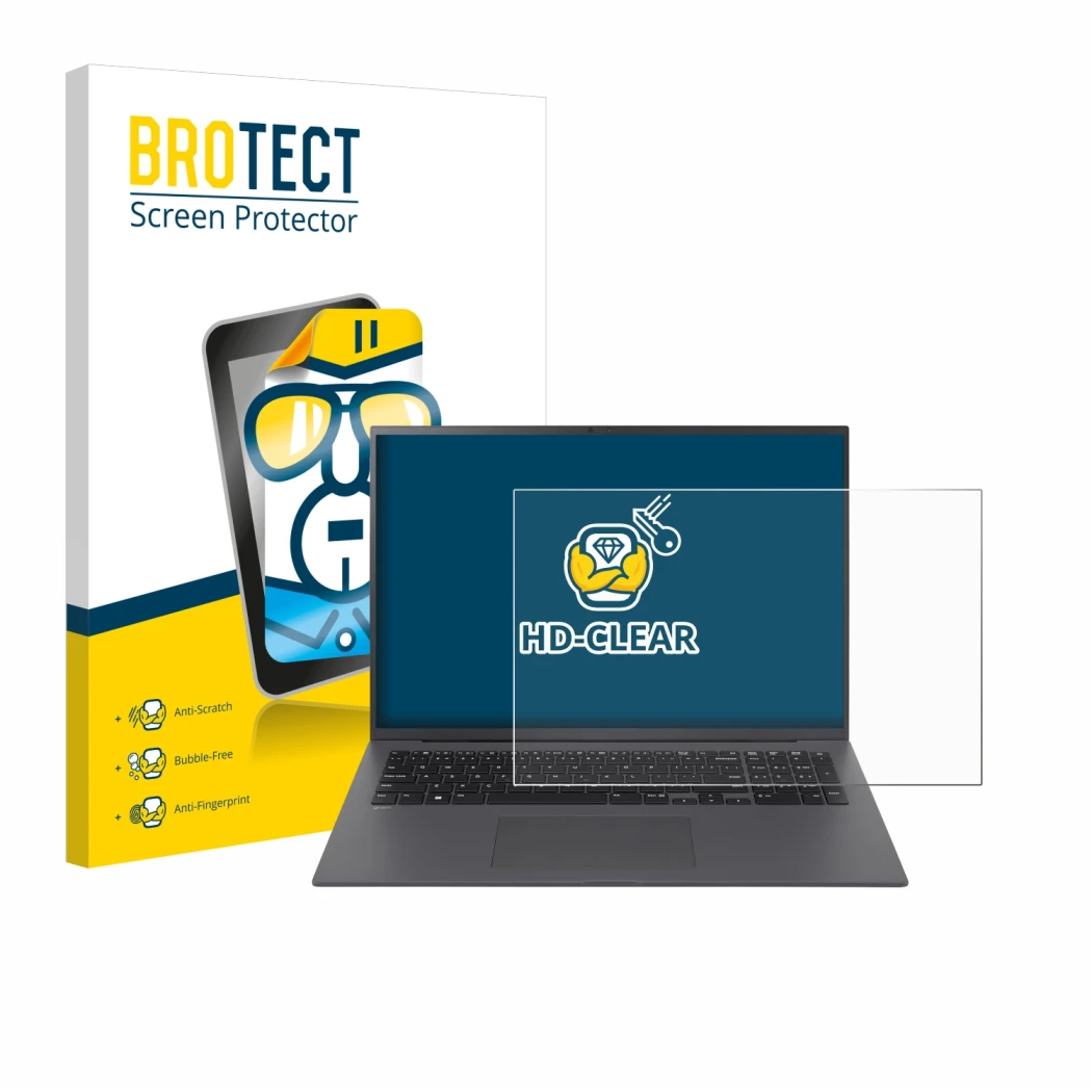 Vorderseite einer Produktverpackung mit dem Markenlogo BROTECT. Daneben ist das Gerät LG gram 17