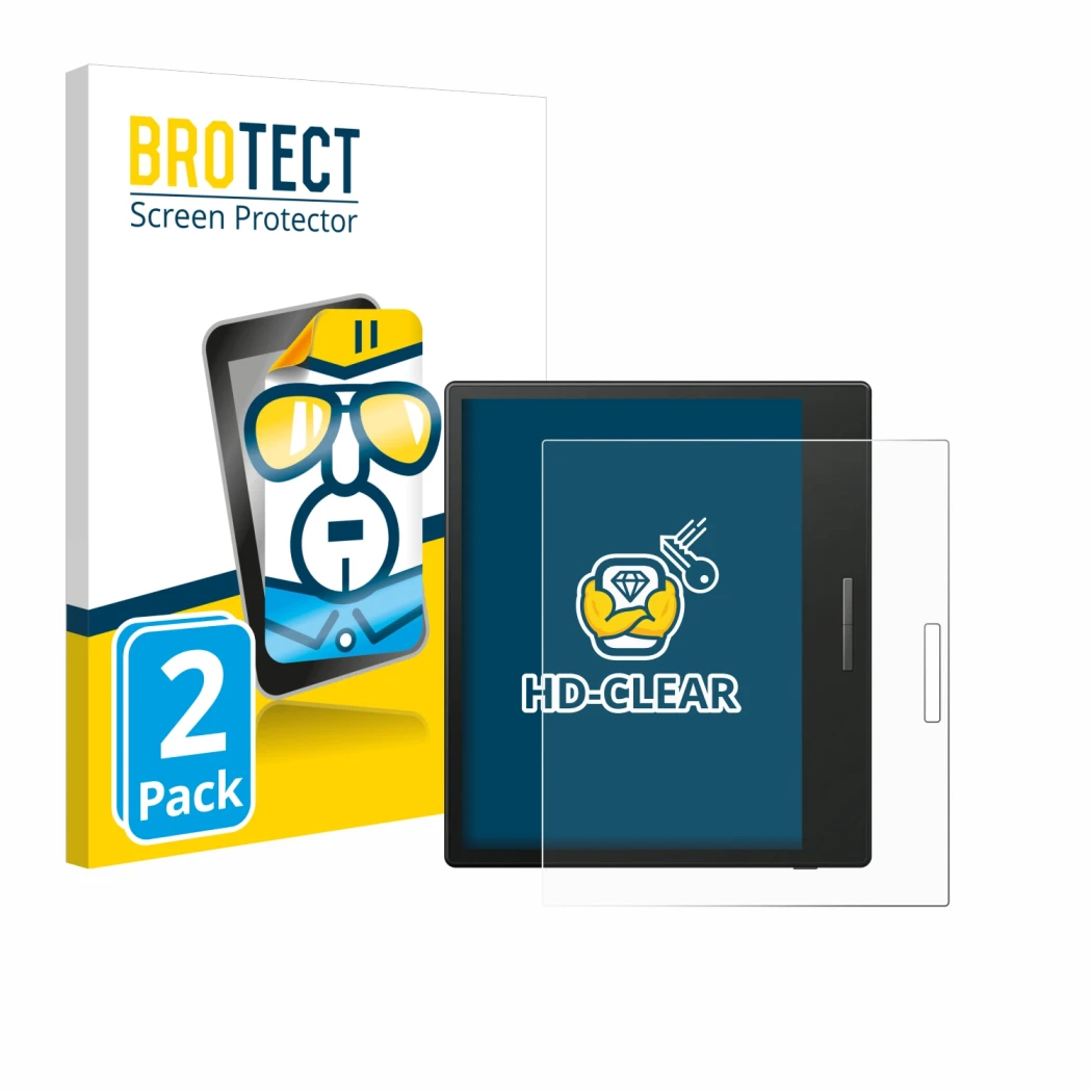 Vorderseite einer Produktverpackung mit dem Markenlogo BROTECT. Daneben ist das Gerät Boox Go Color 7 mit dem zugehörigen Disp