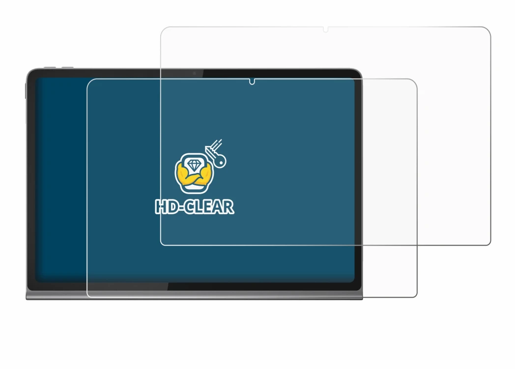 Abbildung des Geräts Lenovo Tab Plus mit einer Vielzahl des Displayschutzes.