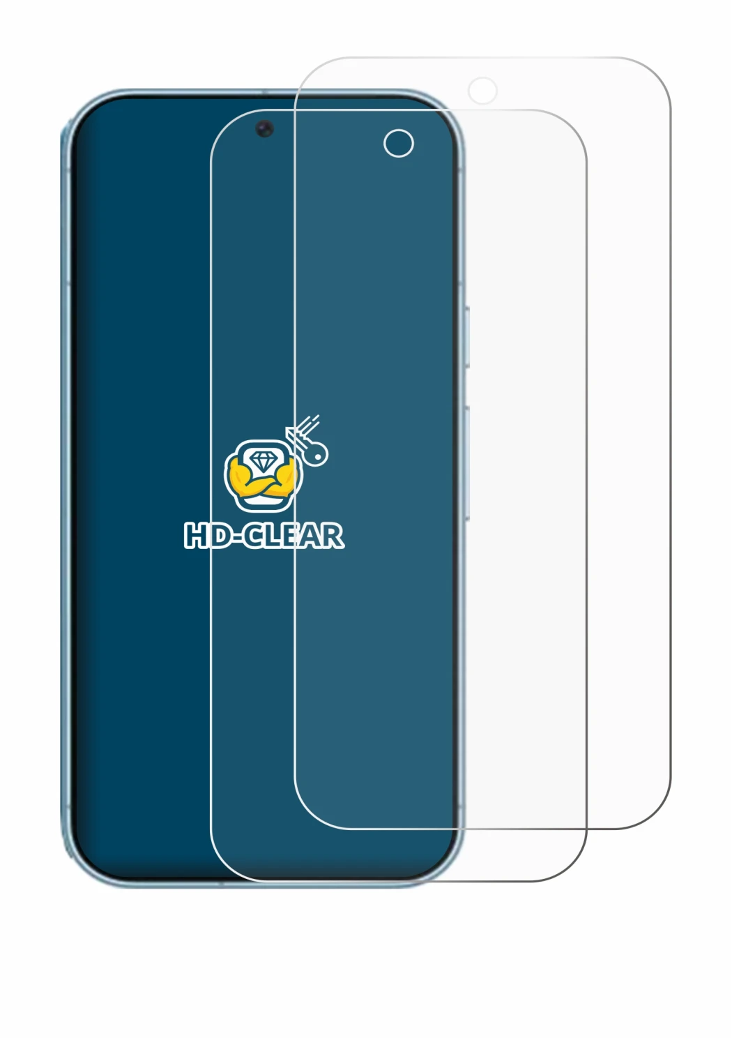 Abbildung des Geräts Google Pixel 9 Pro mit einer Vielzahl des Displayschutzes.
