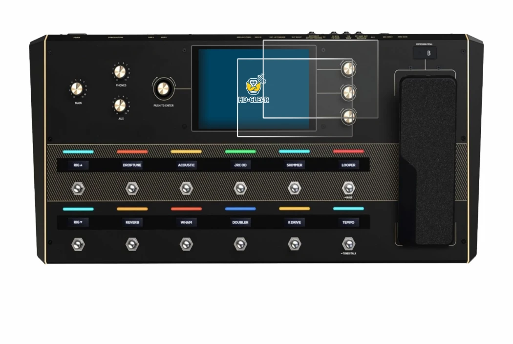 Abbildung des Geräts Headrush Prime mit einer Vielzahl des Displayschutzes.