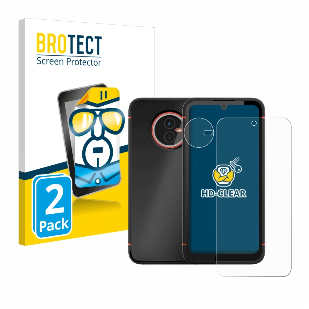 Vorderseite einer Produktverpackung mit dem Markenlogo BROTECT. Daneben ist das Gerät Gigaset GX4 Pro (Display+Kamera) mit dem