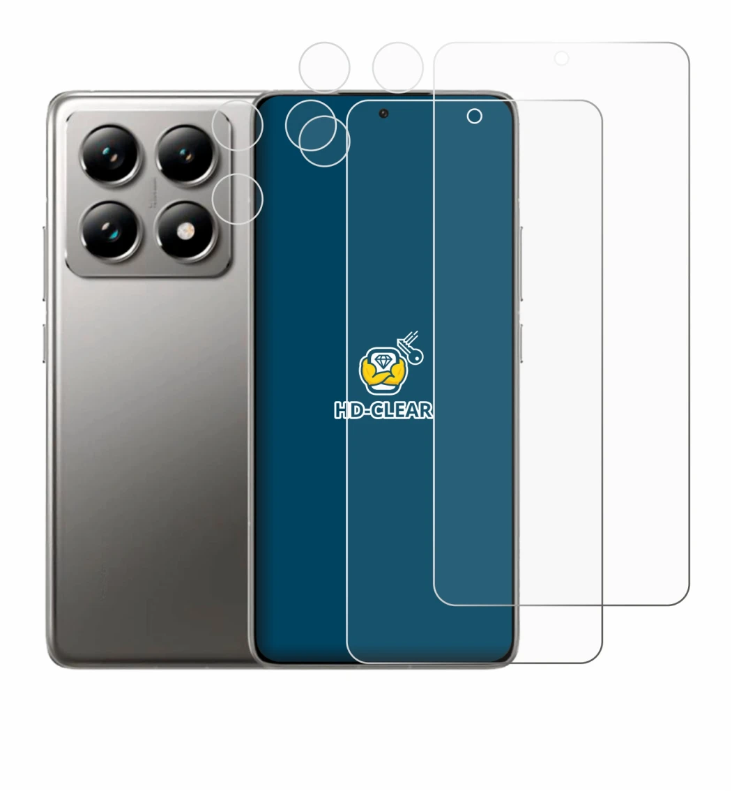 Abbildung des Geräts Xiaomi 14T Pro (Display+Kamera) mit einer Vielzahl des Displayschutzes.