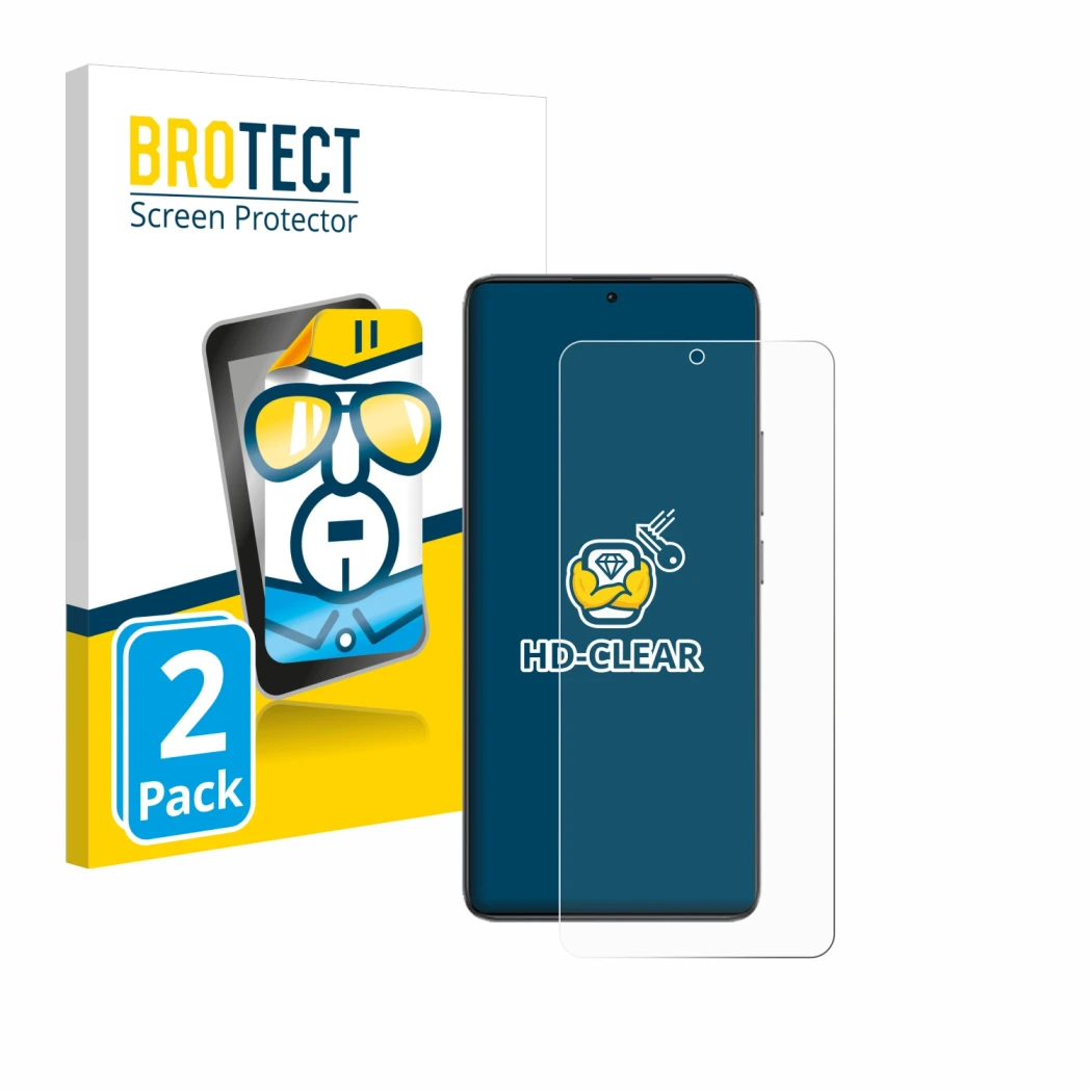 Vorderseite einer Produktverpackung mit dem Markenlogo BROTECT. Daneben ist das Gerät Xiaomi Poco F7 Pro mit dem zugehörigen D