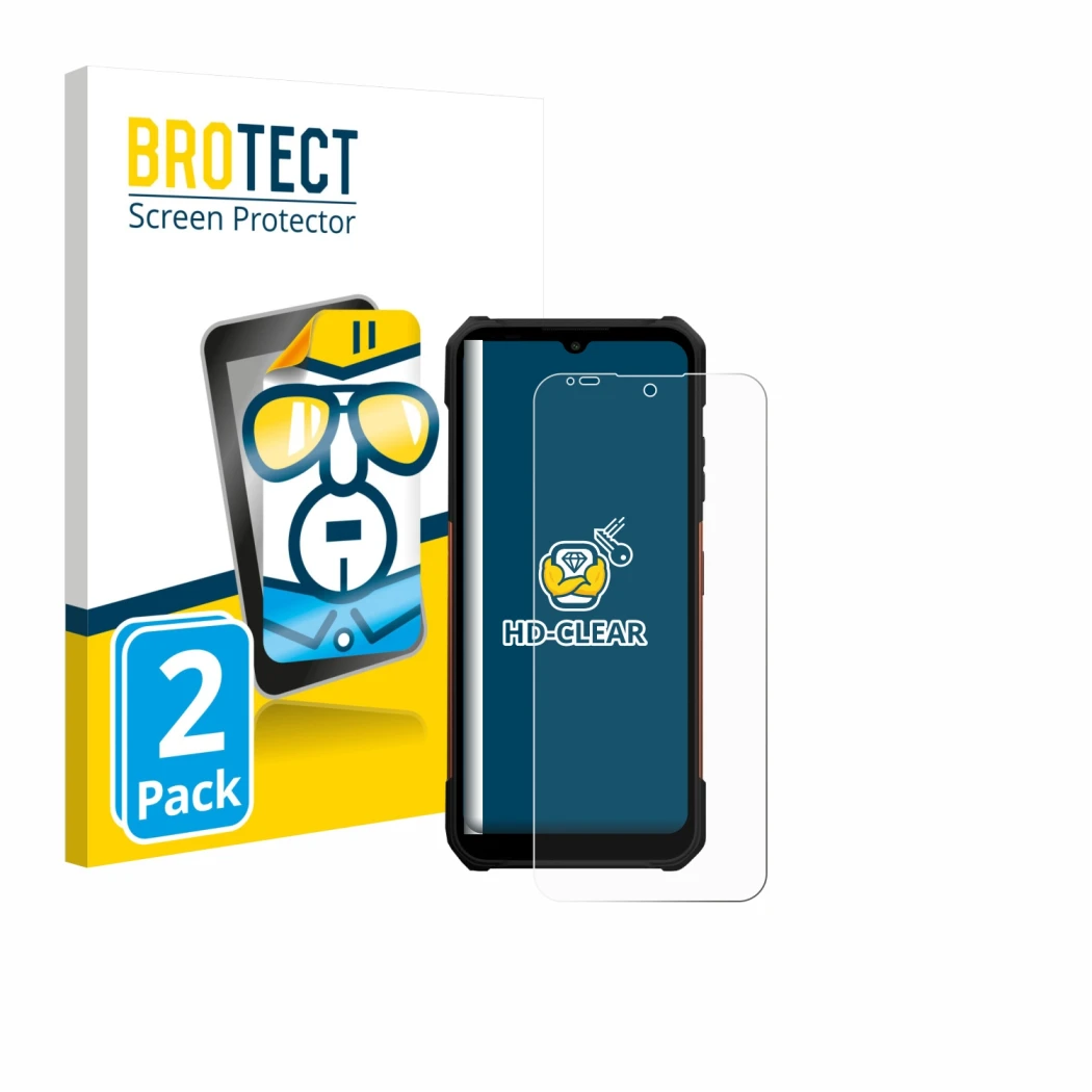 Vorderseite einer Produktverpackung mit dem Markenlogo BROTECT. Daneben ist das Gerät myPhone Hammer Construction 2 Thermal 5G