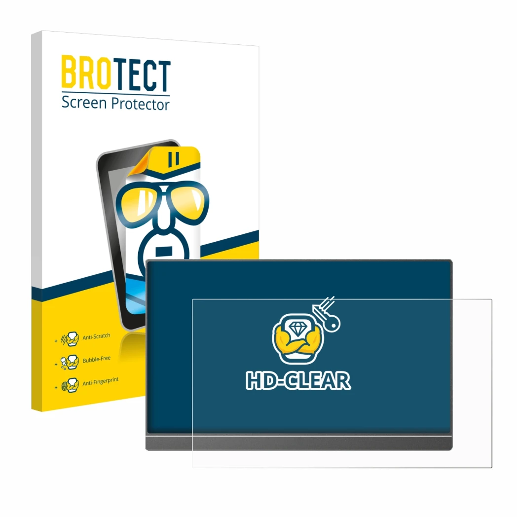 Vorderseite einer Produktverpackung mit dem Markenlogo BROTECT. Daneben ist das Gerät Arzopa Z1FC 16.1