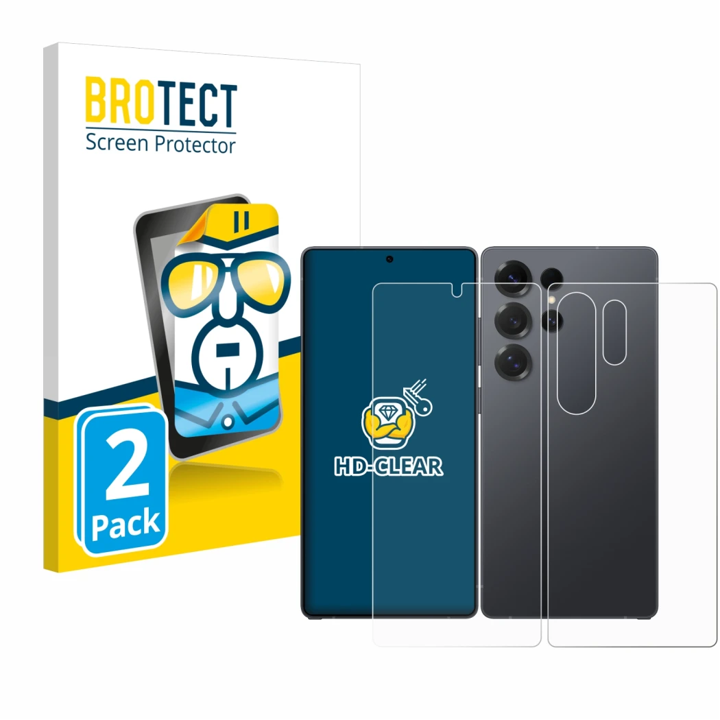 Vorderseite einer Produktverpackung mit dem Markenlogo BROTECT. Daneben ist das Gerät Samsung Galaxy S25 Ultra Enterprise Edit