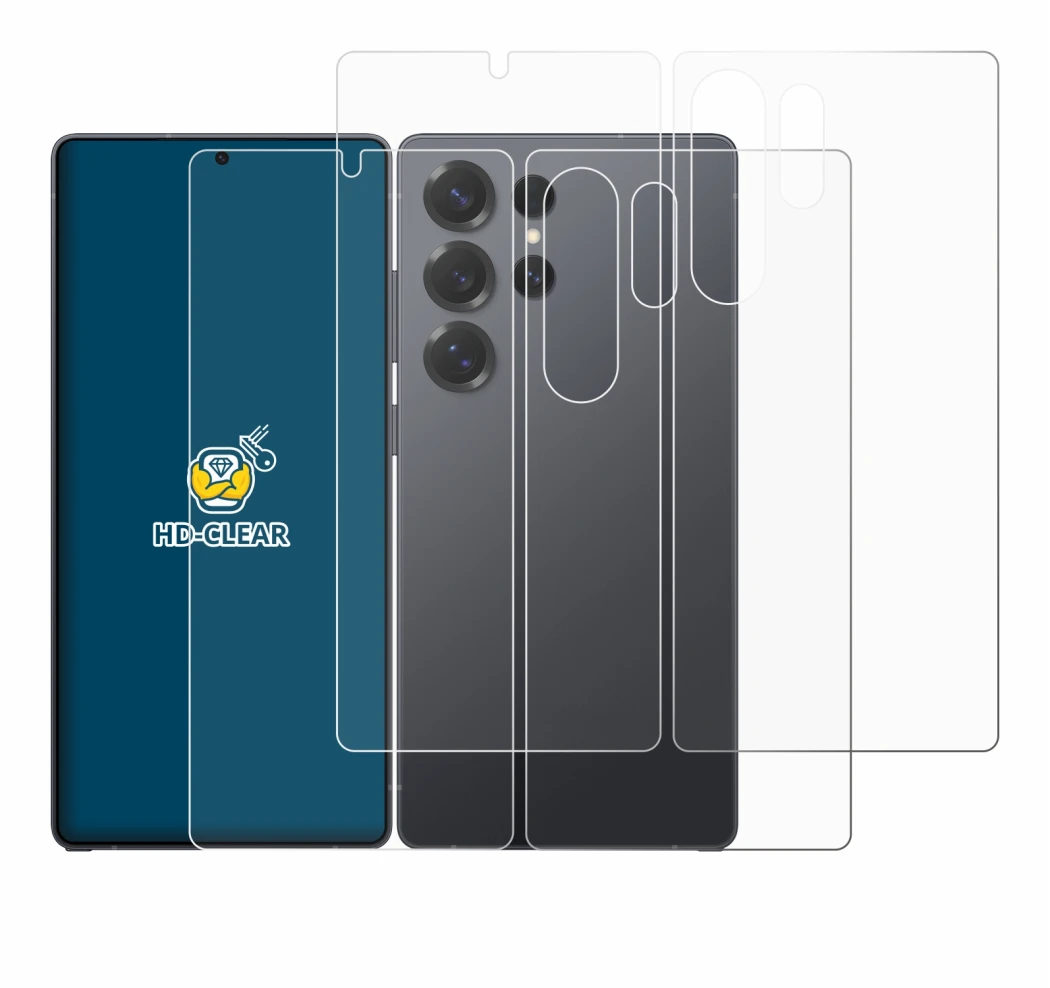 Abbildung des Geräts Samsung Galaxy S25 Ultra Enterprise Edition (Display+Rückseite) mit einer Vielzahl des Displayschutzes.