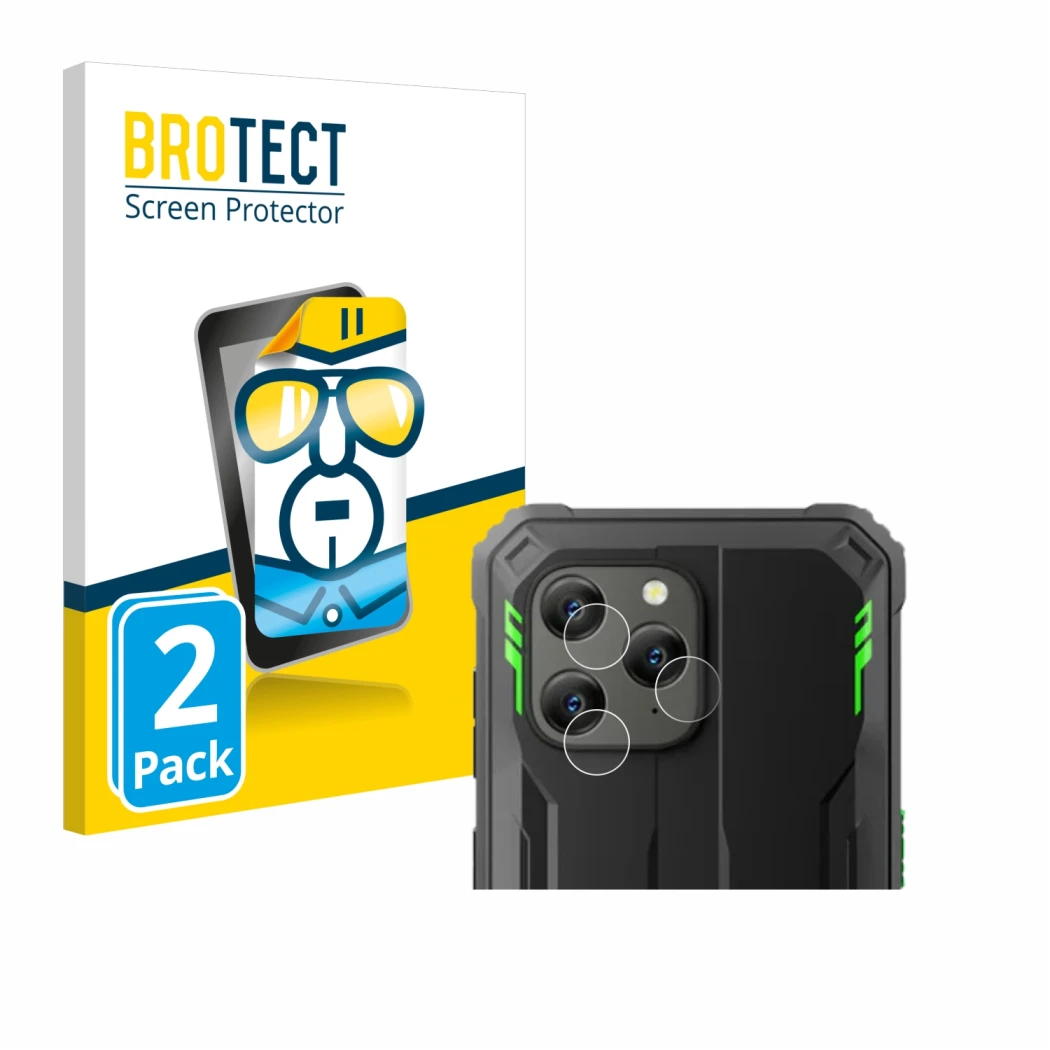 Vorderseite einer Produktverpackung mit dem Markenlogo BROTECT. Daneben ist das Gerät Blackview BV5300 Plus (NUR Kameraschutz)