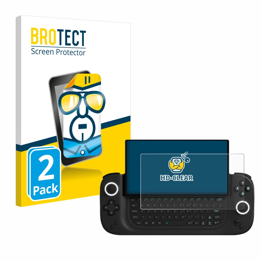 Vorderseite einer Produktverpackung mit dem Markenlogo BROTECT. Daneben ist das Gerät Antec Core HS mit dem zugehörigen Displa