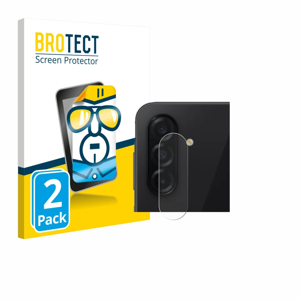 Vorderseite einer Produktverpackung mit dem Markenlogo BROTECT. Daneben ist das Gerät Samsung Galaxy A26 5G (NUR Kameraschutz)