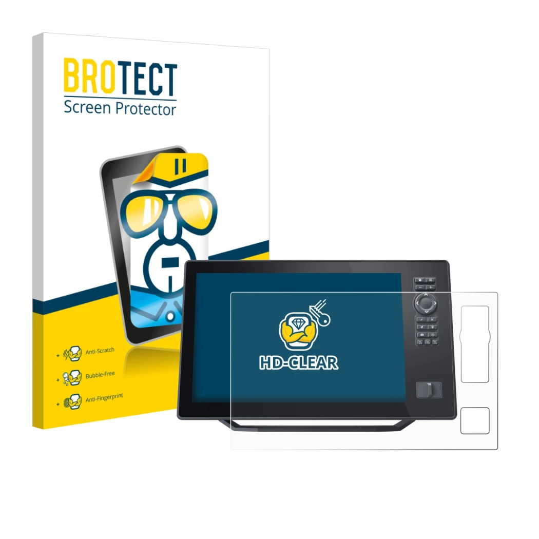 Vorderseite einer Produktverpackung mit dem Markenlogo BROTECT. Daneben ist das Gerät Humminbird Xplore 12 mit dem zugehörigen