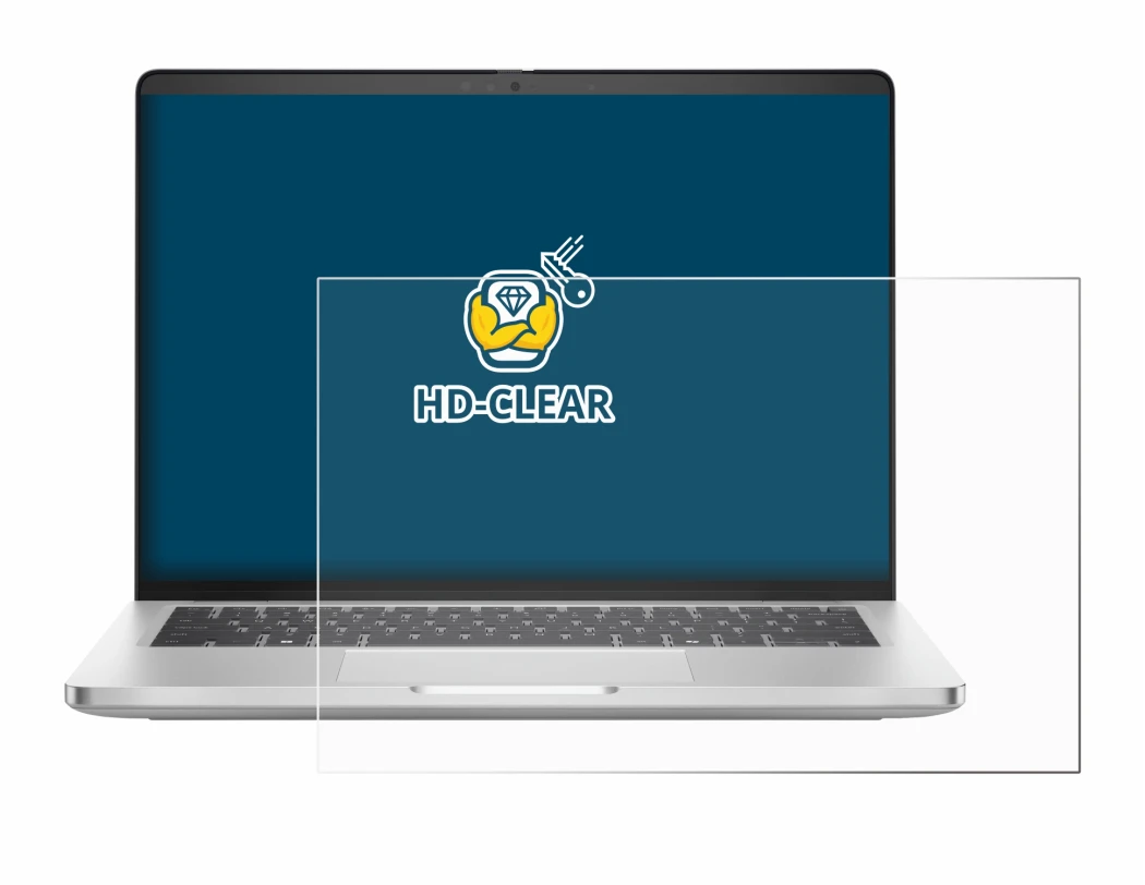 Abbildung des Geräts Dell Pro 14 Plus PB14250 mit einer Vielzahl des Displayschutzes.