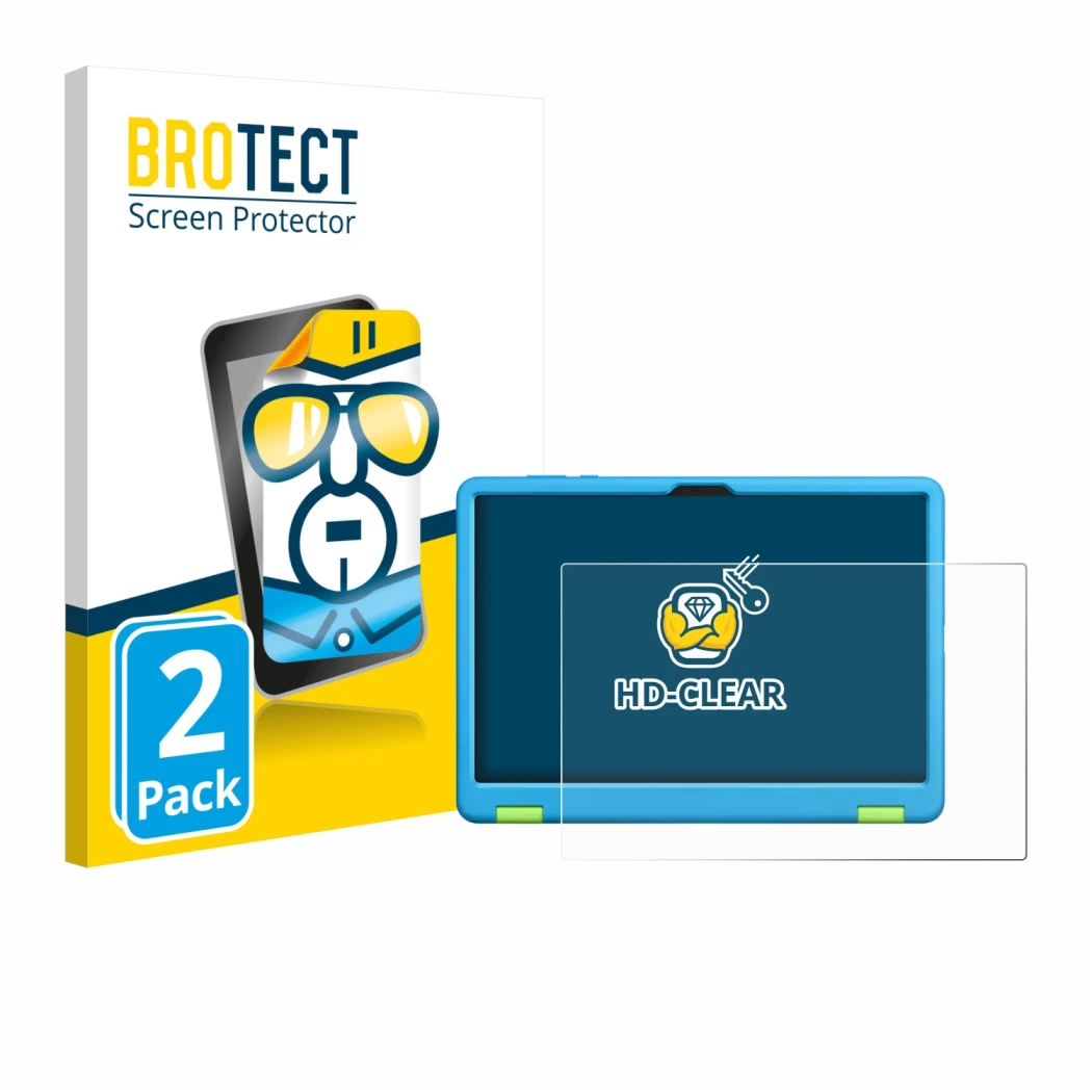 Vorderseite einer Produktverpackung mit dem Markenlogo BROTECT. Daneben ist das Gerät Honor Pad X8a Kids Edition mit dem zugeh