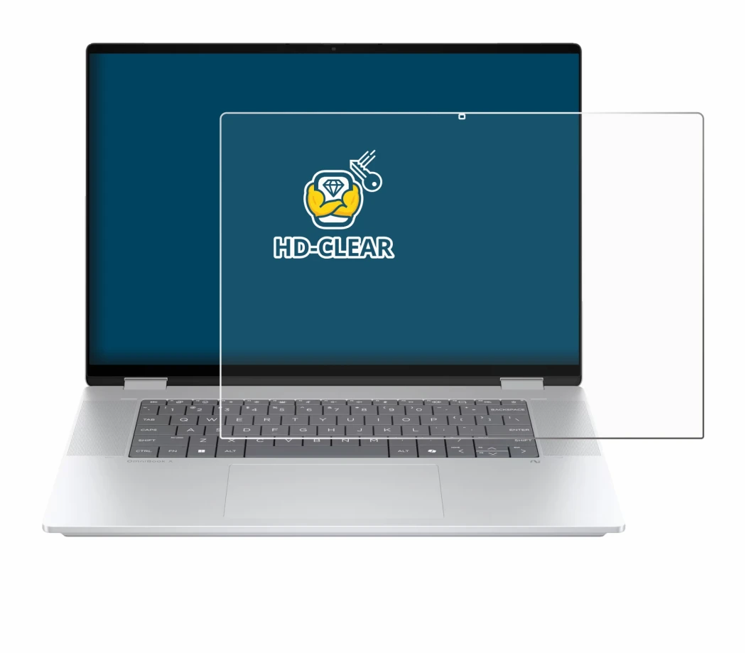 Abbildung des Geräts HP OmniBook X Flip 16-aX mit einer Vielzahl des Displayschutzes.