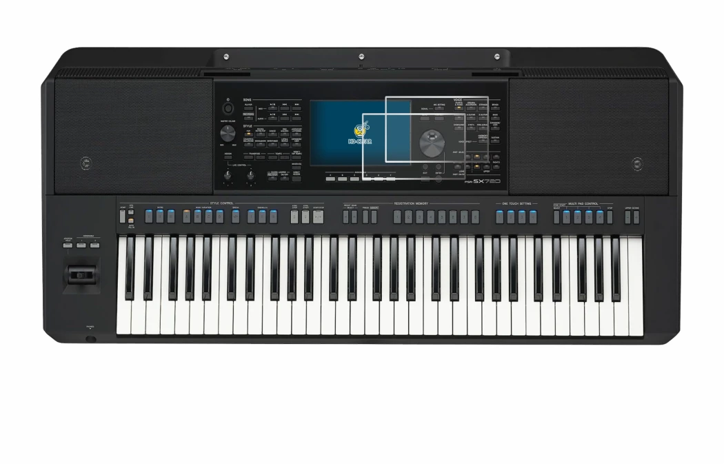 Abbildung des Geräts Yamaha PSR-SX720 mit einer Vielzahl des Displayschutzes.