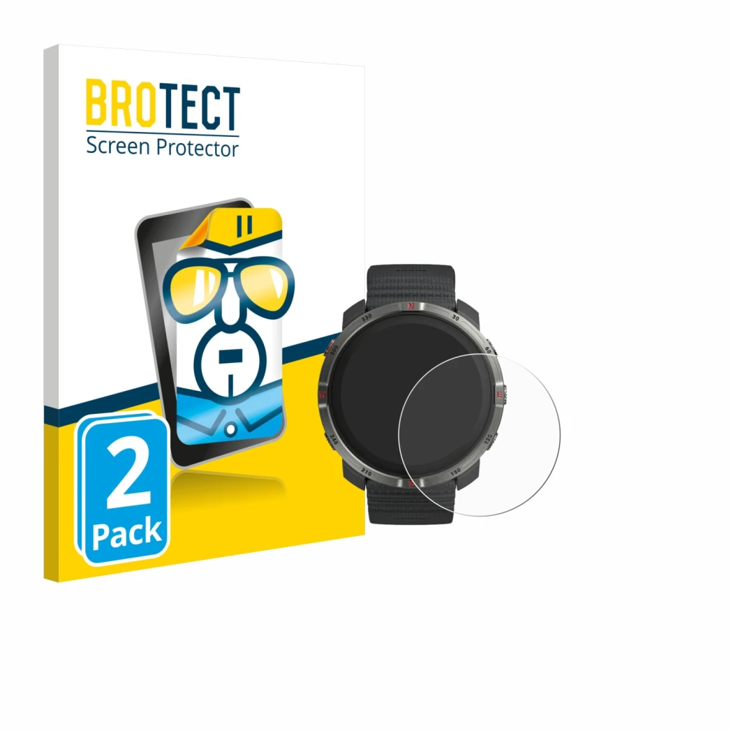 Vorderseite einer Produktverpackung mit dem Markenlogo BROTECT. Daneben ist das Gerät Polar Grit X2 mit dem zugehörigen Displa