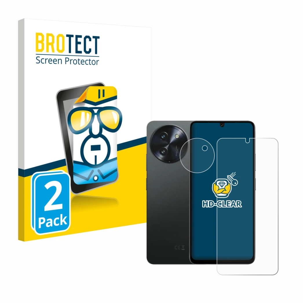 Vorderseite einer Produktverpackung mit dem Markenlogo BROTECT. Daneben ist das Gerät Doogee Note 59 Pro Plus (Display+Kamera)