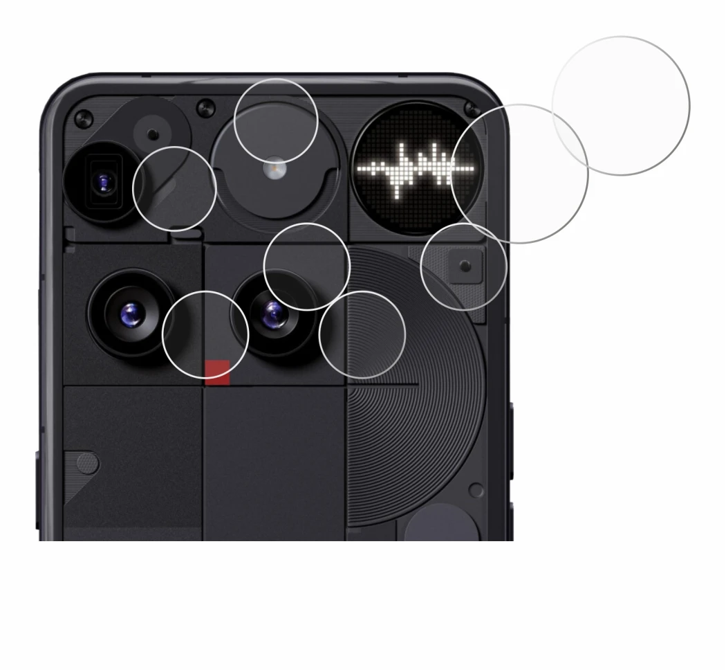 Abbildung des Geräts Nothing Phone (3) (NUR Kameraschutz) mit einer Vielzahl des Displayschutzes.