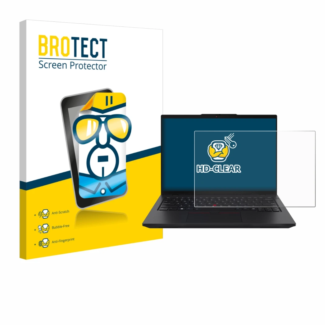 Vorderseite einer Produktverpackung mit dem Markenlogo BROTECT. Daneben ist das Gerät Lenovo ThinkPad L14 Gen 6 mit dem zugehö