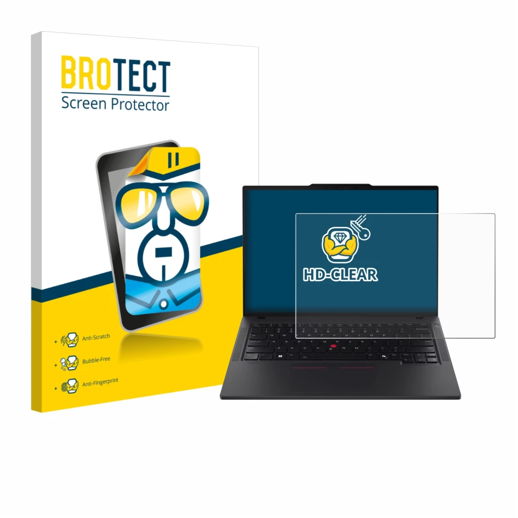 Vorderseite einer Produktverpackung mit dem Markenlogo BROTECT. Daneben ist das Gerät Lenovo ThinkPad T14 Gen 6 mit dem zugehö
