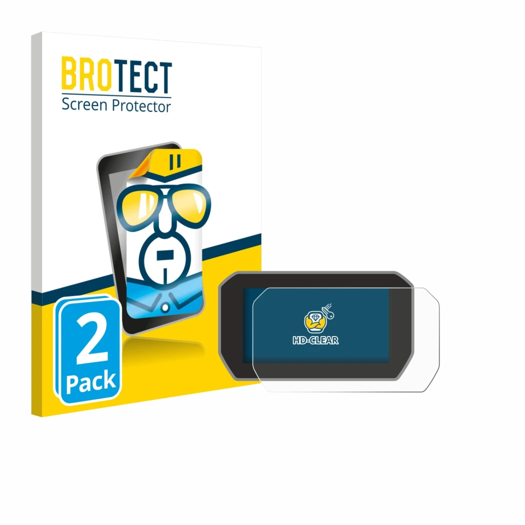 Vorderseite einer Produktverpackung mit dem Markenlogo BROTECT. Daneben ist das Gerät Ducati V4S 2021 Tachoanzeige mit dem zug